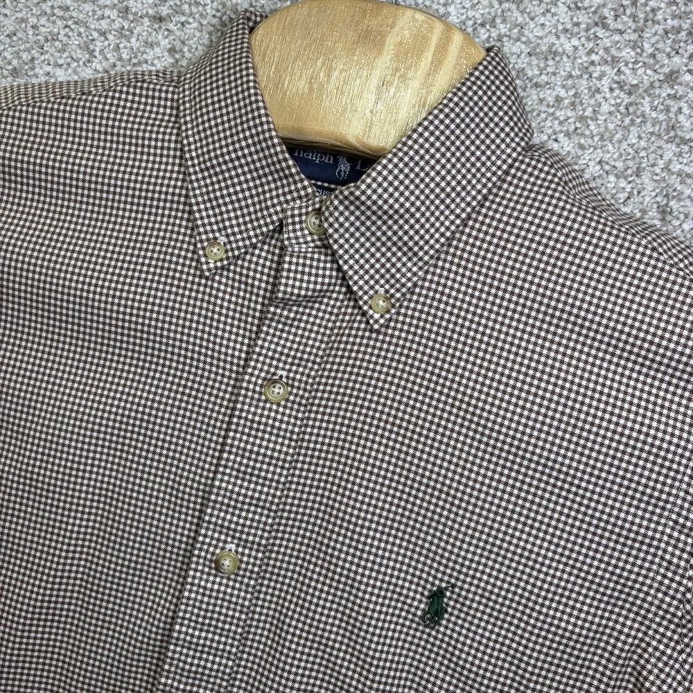 Vintage Ralph Lauren Shirt Medium Brown Check Long Sleeve Custom Fit Button Down